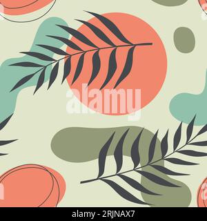 Abstract botanical seamless pattern. Palm leaves with smooth lines and shapes. Vector art Stock Vector
