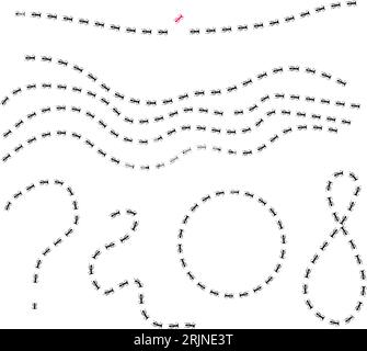 Ant trail illustration. Insect path to the home. Stock vector illustration isolated on white background in flat simple style. Stock Vector