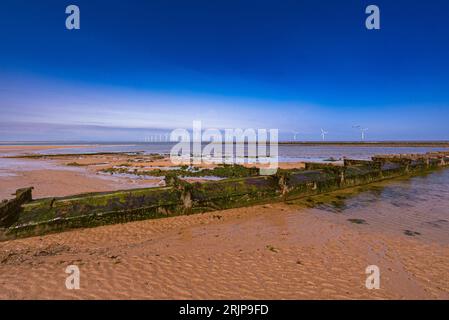 Redcar Seaside Town, Beaches and Wind Farms Stock Photo