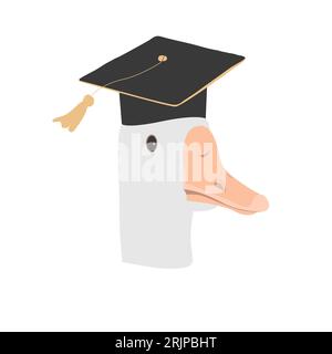 Cute graduate goose character. Geese head in graduation hat. Vector isolated illustration. Stock Vector