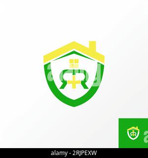 Logo design graphic concept creative abstract premium vector stock shield guard roof house with initial RR font. Related protection property monogram Stock Vector