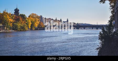 View of Vysehrad, bridges and river in Prague in autumn III Stock Photo