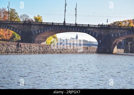 View of Vysehrad, bridges and river in Prague in autumn , Czech Republic Stock Photo