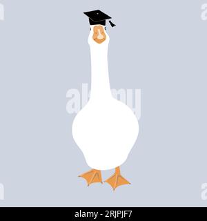 Cute and proud graduate goose character. Geese head in graduation hat. Vector isolated illustration Stock Vector