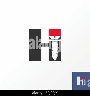 Logo design graphic concept creative abstract premium vector stock letter initial H or HI font with screw inside. Related to home property carpenter Stock Vector