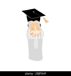 Cute graduate goose character. Geese head in graduation hat. Vector isolated illustration Stock Vector