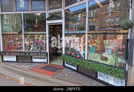 C R Clowes & Son Ltd, Victorian chemist shop exterior, 4 Cavendish Circus, Buxton, High Peak, Derbyshire, England, UK,  SK17 6AX Stock Photo