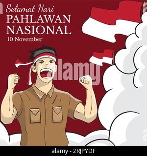 Selamat hari pahlawan nasional. Translation: Happy Indonesian National Heroes day. hand drawn vector illustration of Indonesian National Heroes Day fo Stock Vector
