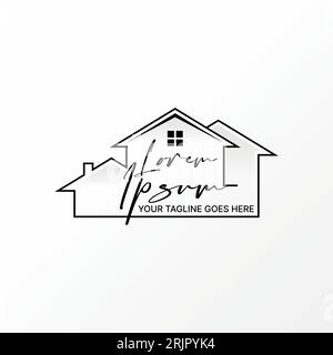 Logo design graphic concept creative abstract premium vector stock sign simple unique line house with 3 roof house. Related to property home mortgage Stock Vector