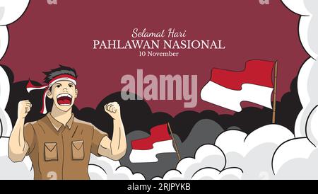 Selamat hari pahlawan nasional. Translation: Happy Indonesian National Heroes day. hand drawn vector illustration of Indonesian National Heroes Day fo Stock Vector