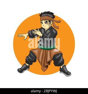 pencak silat vector illustration from indonesia with chibi cartoon style Stock Vector