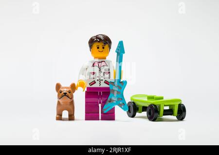 Antalya, Turkey - August 22, 2023: Musician Lego people character on white background Stock Photo