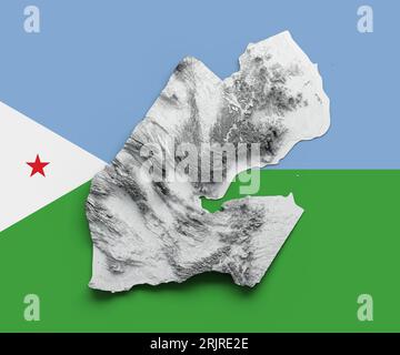 An illustration of Djibouti relief map on the flag Stock Photo