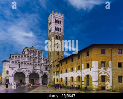 San Martino Cathedral in Lucca from the front with the tower after a rain shower Stock Photo