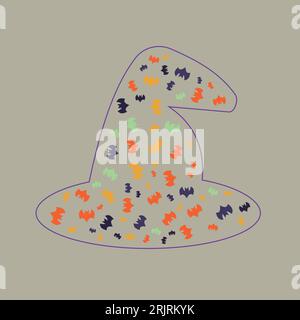 Bat illustration in witch hat form. Pattern crafted with Halloween colors. Stock Vector