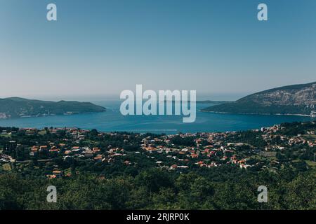 Amazing view of Herceg Novi city and the sea in a sunny day. Travel destination in Montenegro. Stock Photo