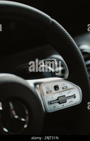 A vertical shot of details inside a luxurious Mercedes-Benz S63 car Stock Photo