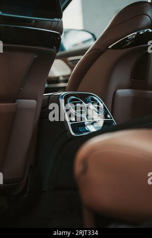 A vertical shot of details inside a luxurious Mercedes-Benz Maybach car Stock Photo