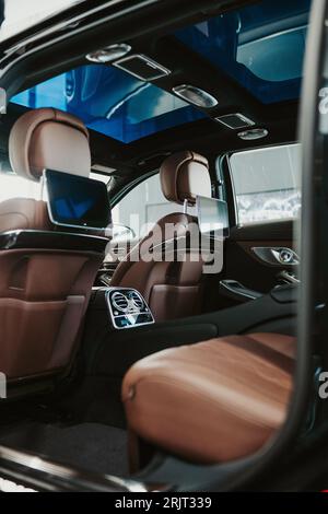 A vertical shot of details inside a luxurious Mercedes-Benz Maybach car Stock Photo