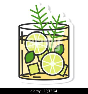 Sticker glass of gin and tonic isolated vector Stock Vector