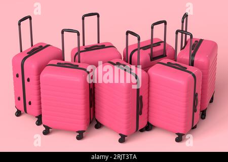 Romantic suitcase or baggage on pink background. 3D render of summer vacation concept and holidays for couples Stock Photo