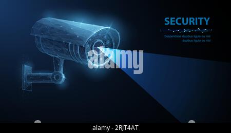 Security camera. Vector low pole illustration. Isolated on blue. Security system, smart home concept Stock Vector