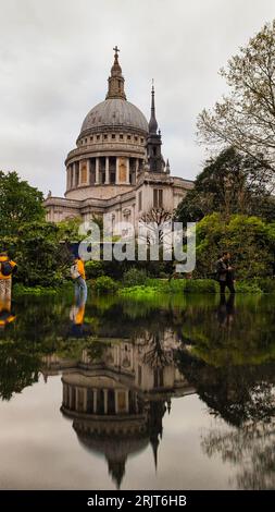 A vertical shot of the historic Festival Gardens and Saint Paul's Cathedral Stock Photo