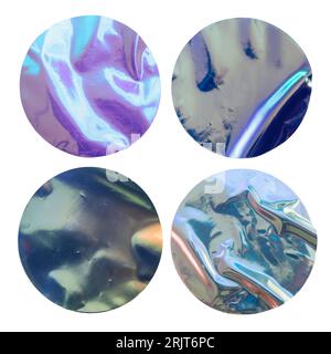 Holographic circle stickers on white background with clipping path Stock Photo