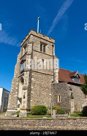 The 15th century tower of St John the Baptist church at Pinner, Middlesex, Greater London UK Stock Photo