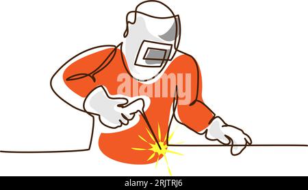 Welder using welding machine in construction project Stock Vector