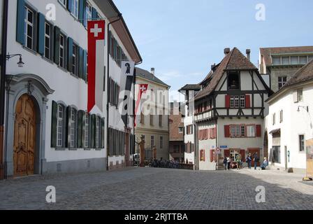 Strolling in the ancient centre of Basel city, Switzerland Stock Photo