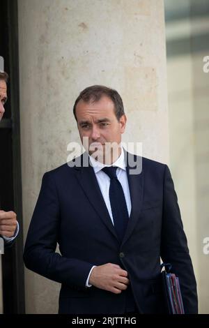 Paris, France. 23rd Aug, 2023. French Armies Minister Sebastien Lecornu after attending the weekly cabinet meeting at the presidential Elysee Palace in Paris, on August 23, 2023. Photo by Eliot Blondet/ABACAPRESS.COM Credit: Abaca Press/Alamy Live News Stock Photo