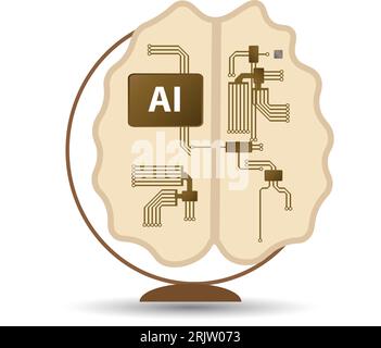 Brain with circuits and ai text on a desktop holder Stock Vector