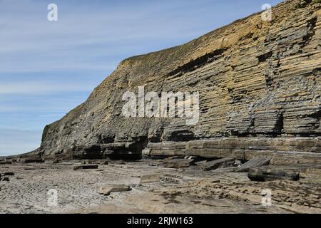 A typical view of the cliffs running west from Dunraven Bay and along towards the village of Ogmore by Sea on the Glamorgan Heritage Coast South Wales Stock Photo