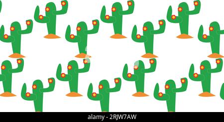 bright mexican pattern with blossom flat cactus Stock Vector