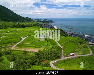 Northern Kyoto Prefecture, Japan at Sodeshi Rice Terraces on the Sea of Japan in the summer. Stock Photo