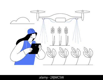 Spraying drone abstract concept vector illustration. Stock Vector