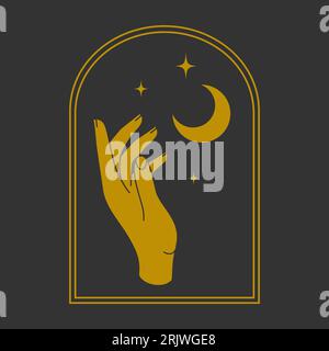 Hand and moon cosmetic vector logo art Stock Vector