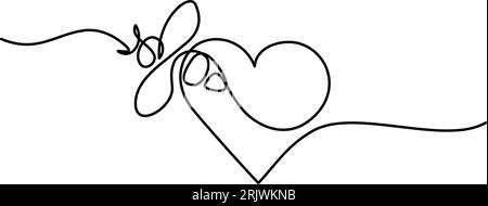 Bee in heart shape. Continuous one line art drawing Stock Vector