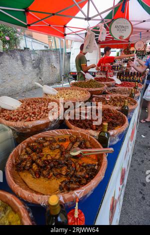 Every Wednesday is Market day in Luino on Lake Maggiore. Italy, Europe Stock Photo