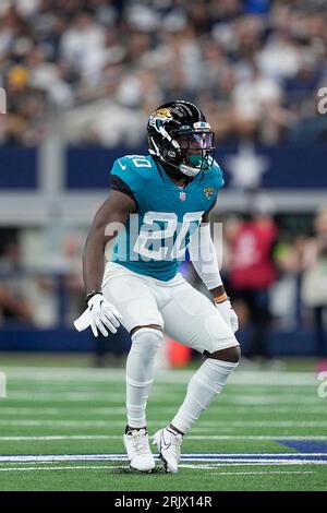 Jacksonville Jaguars safety Daniel Thomas (20) runs to the ball during an  NFL football game against the Houston Texans on Sunday, Oct. 9, 2022, in  Jacksonville, Fla. (AP Photo/Gary McCullough Stock Photo - Alamy