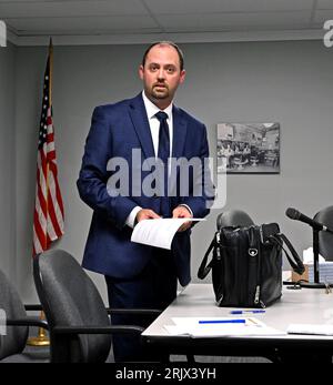 MARION, KANSAS - AUGUST 21, 2023  Marion City attorney Brian Bina attending the city council meeting Stock Photo