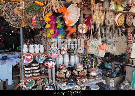 Shop selling paraense, indigenous and amazonian handicrafts, at the handicraft fair of the Mercado ver o peso in Belém, Pará, Brazil, South America. Stock Photo