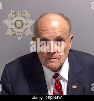 Lawyer Rudy Giuliani jail booking mug shot from the Fulton County (Georgia) Sheriff's Office (Fulton Co. Sheriff's Office Photo) Stock Photo