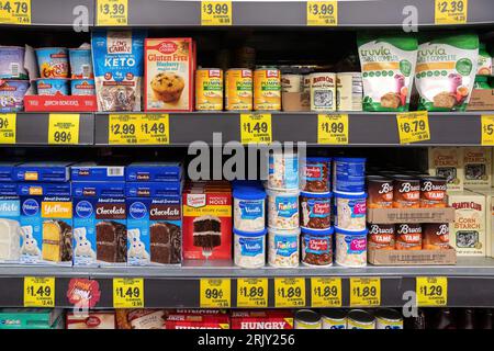 packets and baking goods food on supermarket store shelf in Palm Springs, California, USA Stock Photo