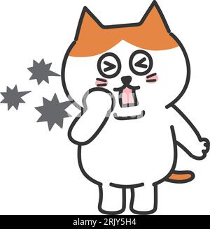 Orange tabby cartoon cat can't stop coughing, vector illustration. Stock Vector