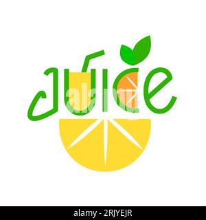 Hand drawn lettering of bright sticker, emblem and banner for fruit and berry fresh juice. Vector illustration Stock Vector