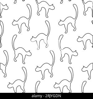 Simple vector seamless pattern of outline drawing cats. World cat day. Wrapping or textile design. Isolate. Backdrop for poster, banner, brochures or web, wallpaper, price or label, greeting or cards Stock Vector