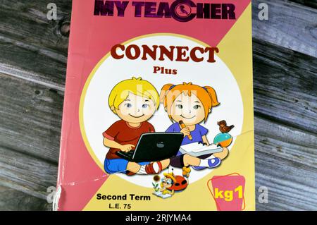 Cairo, Egypt, August 18 2023: The Teacher connect plus, Educational books used by Egyptian school children, learning, teaching, educational books conc Stock Photo