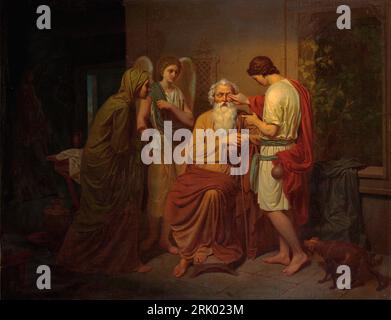 Tobias healing his blind father's eyes by August Malmström Stock Photo